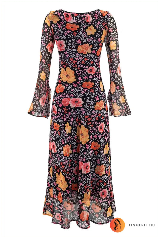 Printed Maxi Dress with Ruffle Hem - Garden Party Ready - Dresses - Casual • Clothing • Everyday • Floral - Lingerie Hut