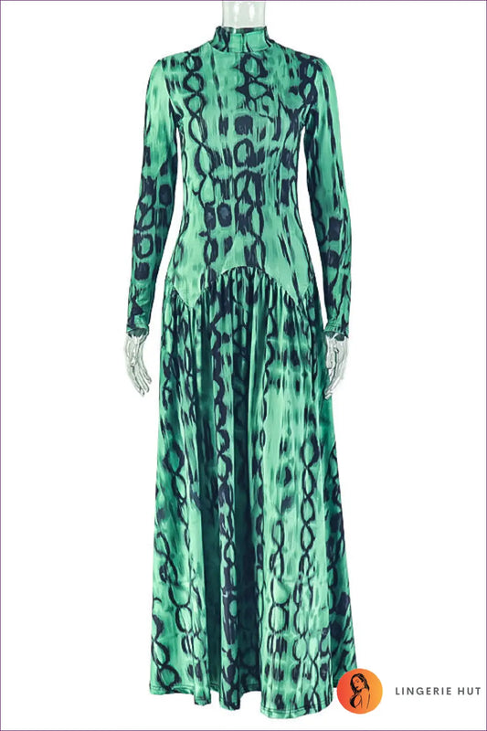 Printed Maxi Dress with Tiered Hem - Effortless Elegance - s / Green - Dresses - Casual • Clothing • Date Night