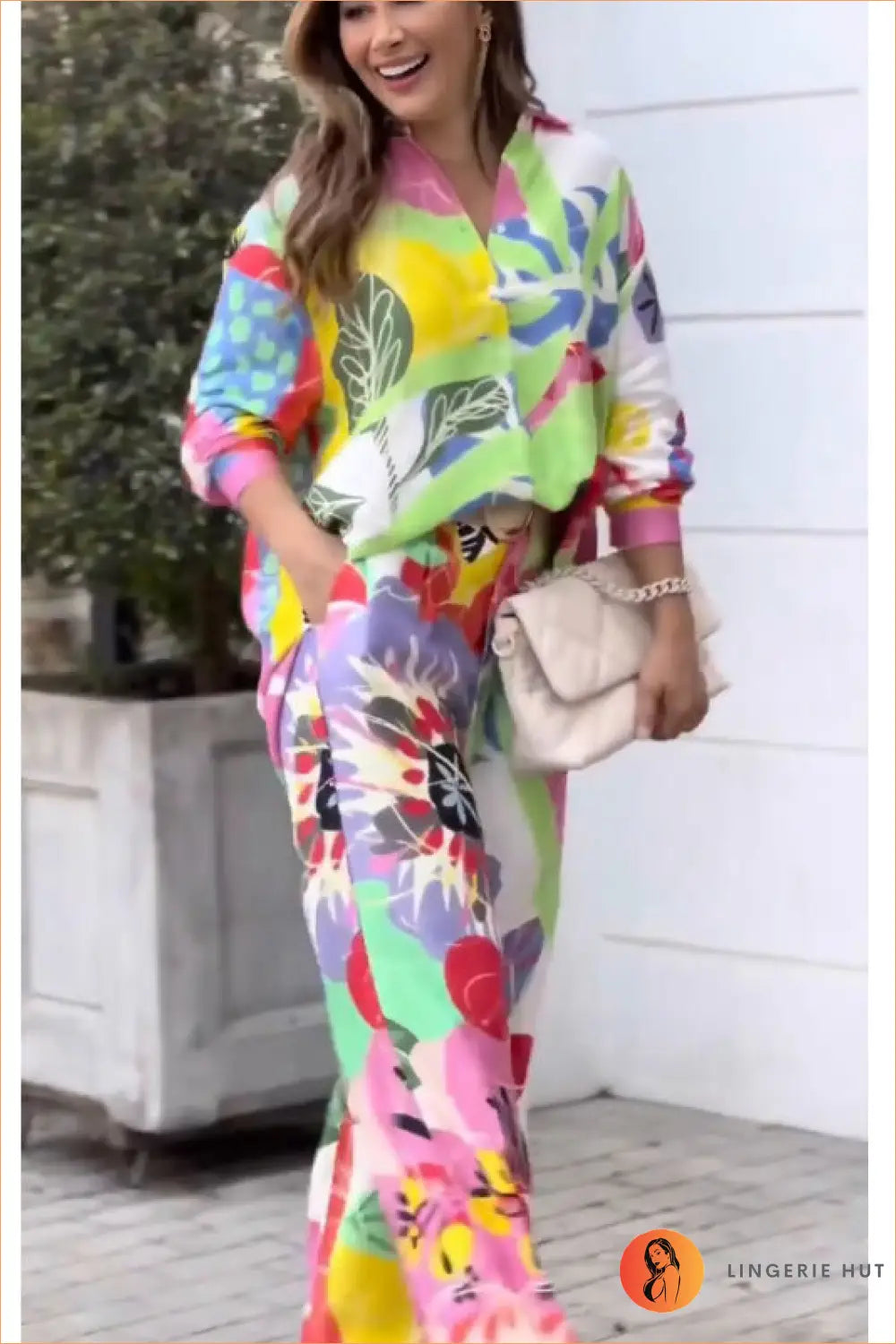 Printed co Ord Set with Collared Top - Effortless Daywear - Casual • Clothing • Everyday • Long Sleeve - Lingerie Hut
