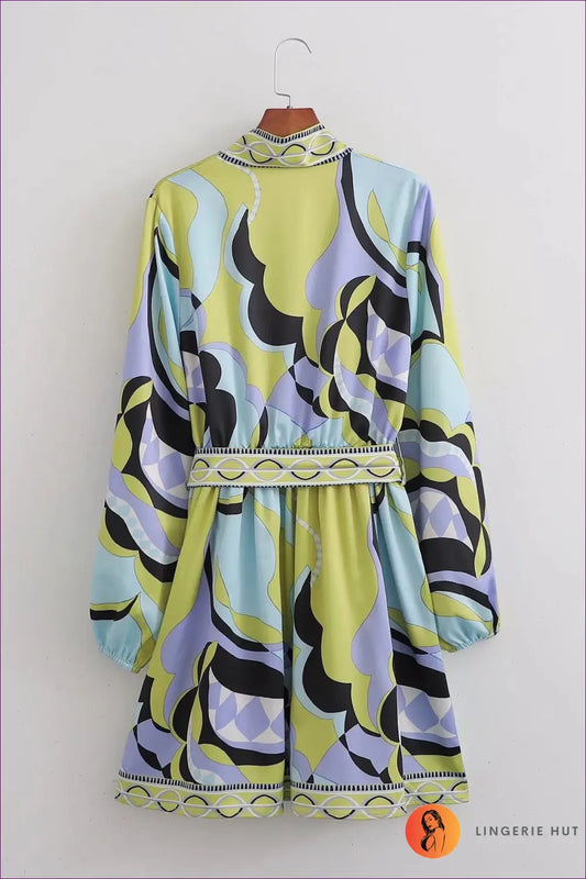 Printed Shirt Dress with Tie Belt - Effortless Chic - s / Multi - Autumn • Clothing • Elegant • Everyday - Lingerie Hut