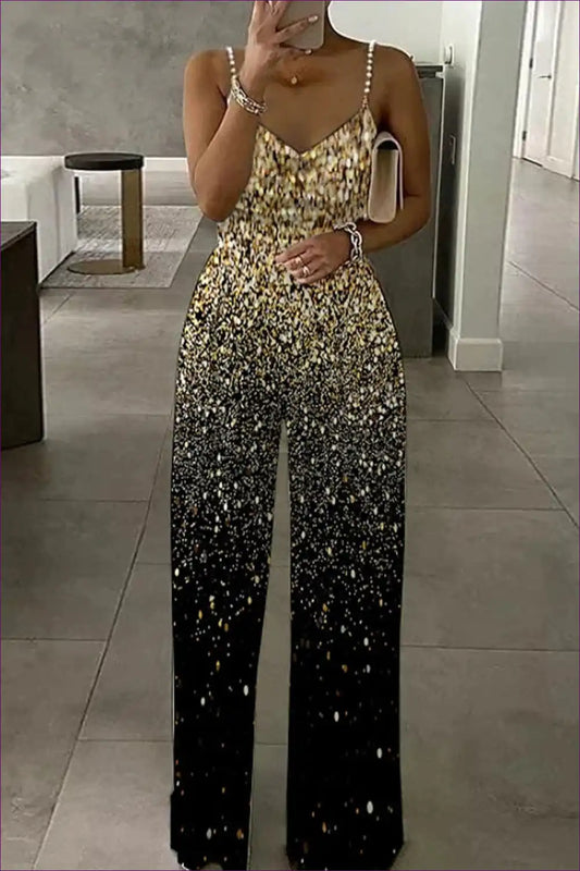 Elevate Your Elegance With Lingerie Hut’s Printed Sleeveless Backless Spaghetti Straps Jumpsuit. Ombre Pattern