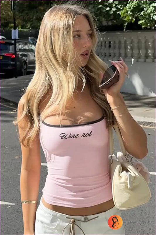 Printed Spaghetti Strap Tank Top - Playful Summer Mood for Casual, Everyday, just In, Polyester, Sexy