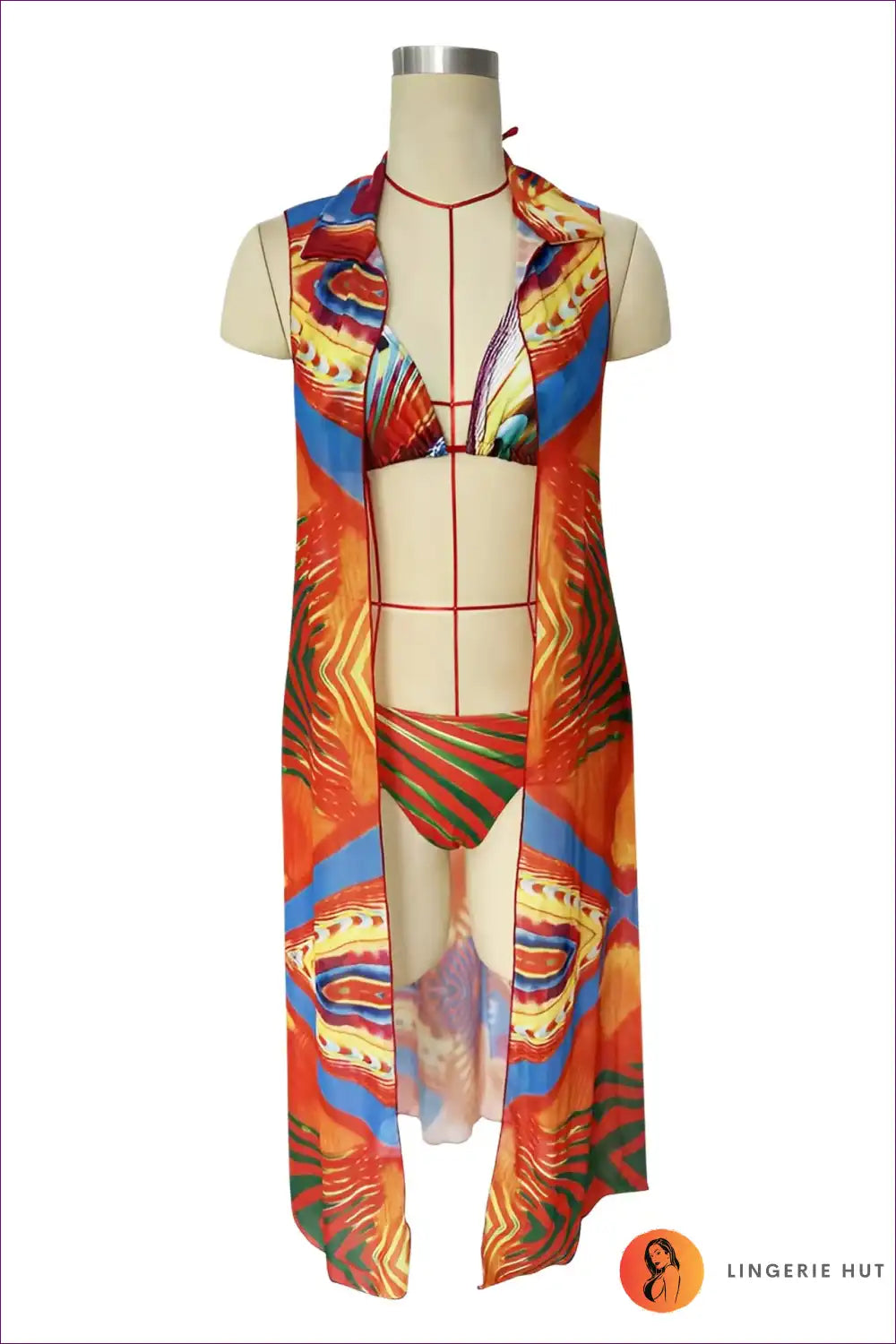 Printed Three-piece Bikini Set - Boho & Vacation Vibes For x