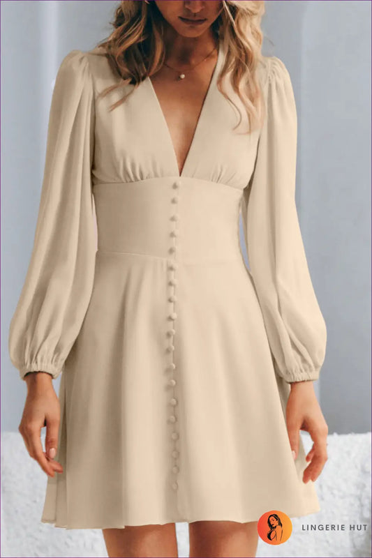 Puff Sleeve Button-down Mini Dress - Effortless Elegance - Dresses - Lingerie Hut - A-line • Casual • Evening Wear