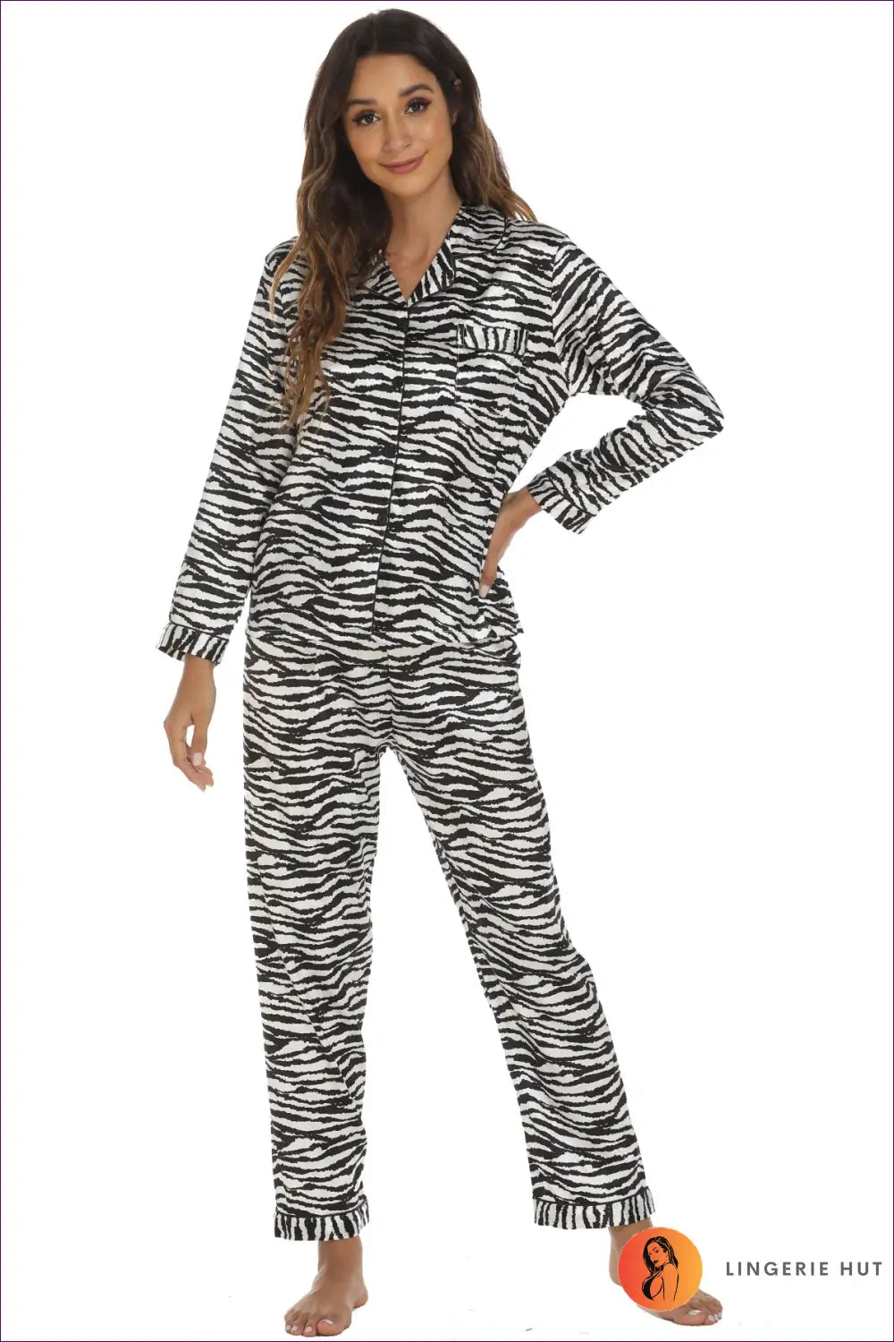Pyjama Set with Animal Print and Classic Piping - Playful Comfort Edit - s / 6205 - Lingerie Hut - All Season • Casual