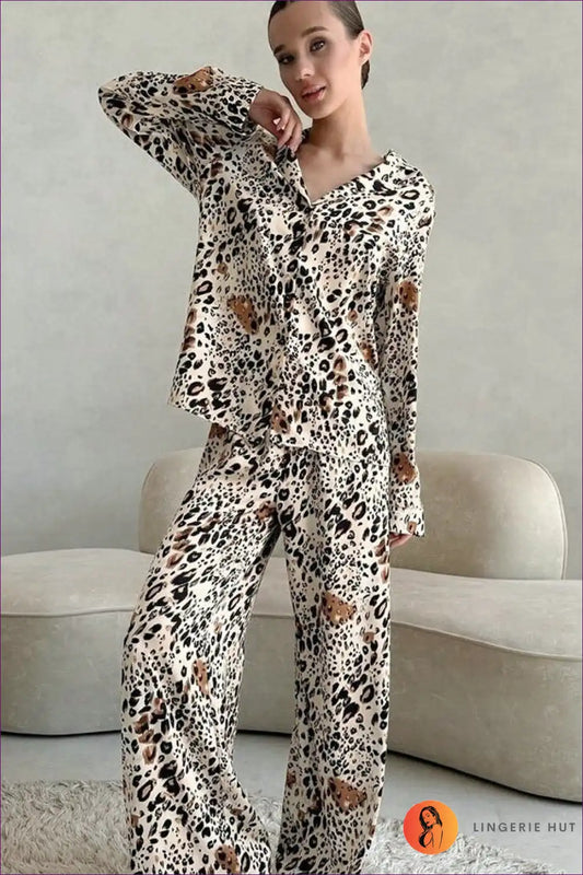 Pyjama Set with Animal Print - Lounge Luxe Vibes for All Season, Animal, Autumn, Casual, Everyday