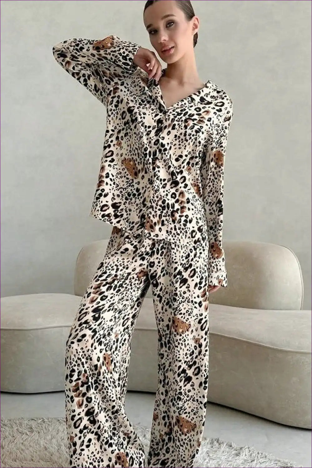 Pyjama Set with Animal Print - Lounge Luxe Vibes for All Season, Animal, Autumn, Casual, Everyday