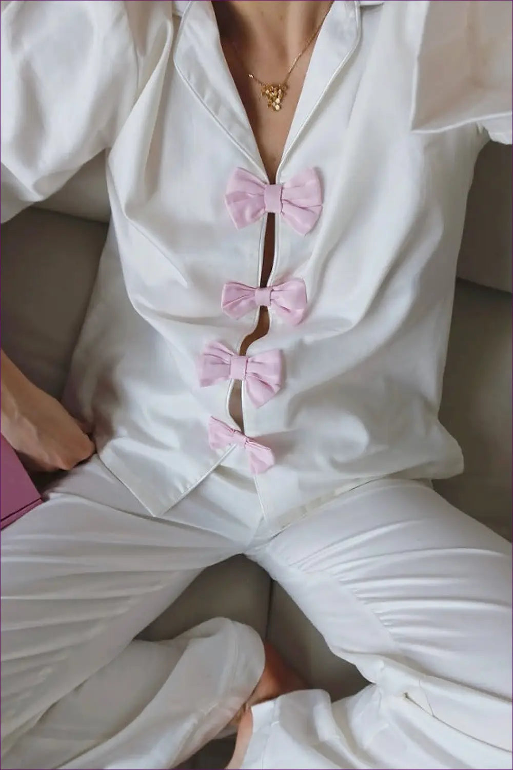 Pyjama Set with Bow Details - Playful Sophistication - Lingerie Hut - All Season • Casual • Cotton • Header-fixed