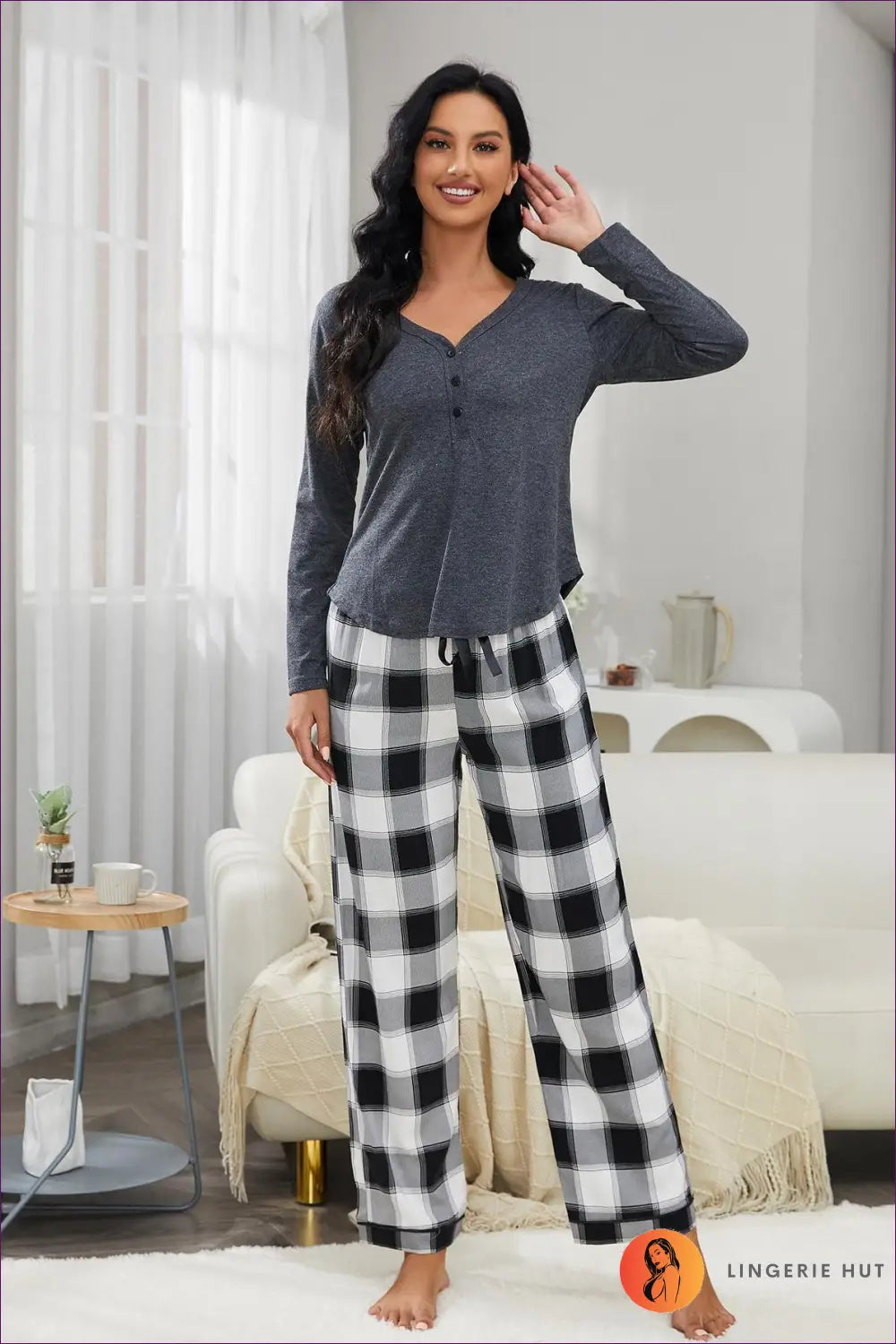 Check Pattern Pyjama Set - Timeless Comfort at Home - Lingerie Hut - All Season • Casual • Cotton • Everyday