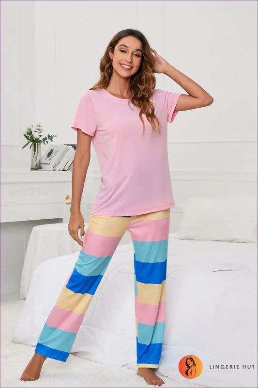 Pyjama Set with Colourblock Design - Playful Comfort for All Season, Casual, Everyday, just In, Loungewear