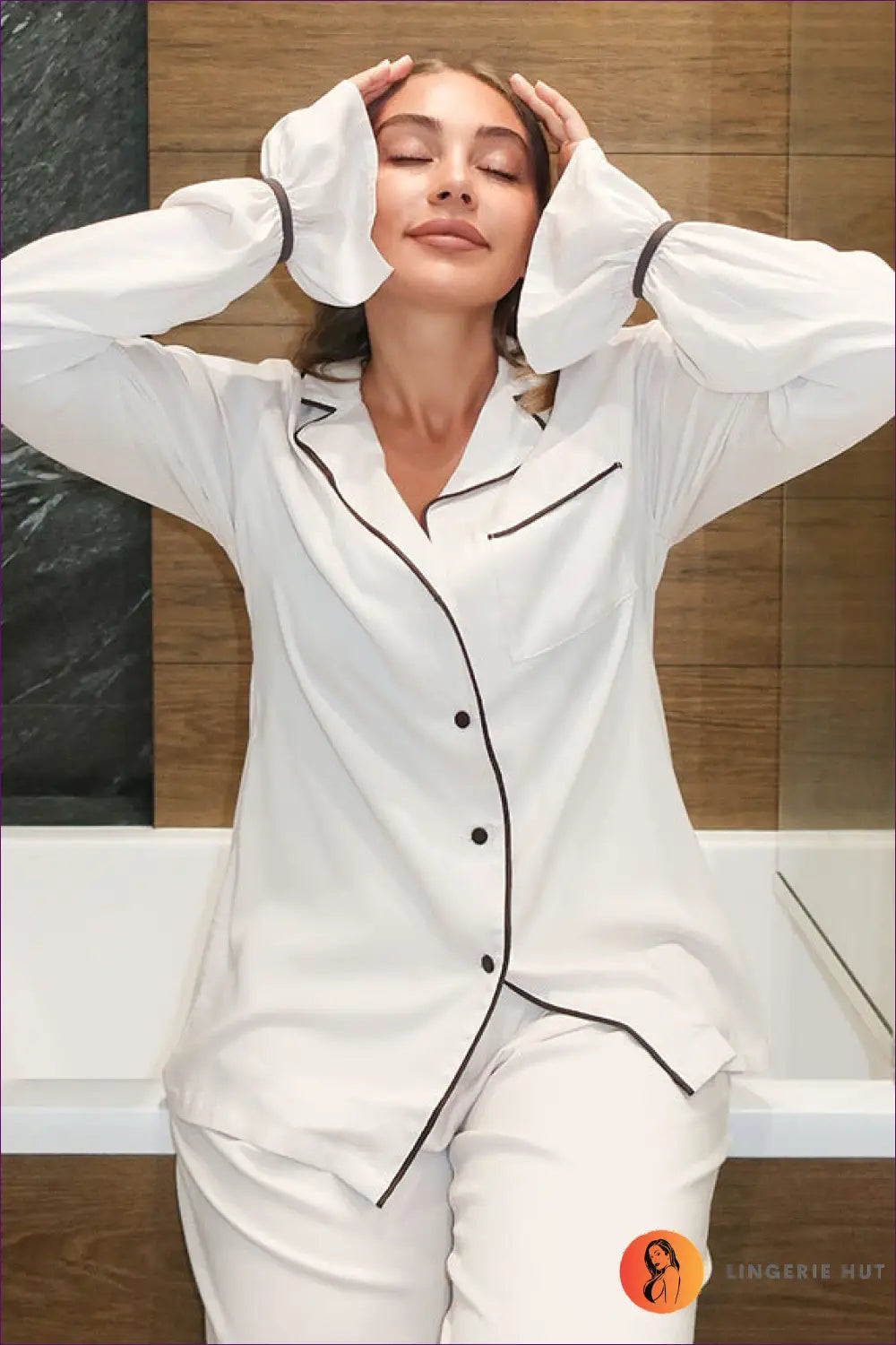 Contrast Piping Pyjama Set - Effortless At-home Elegance - s / Apricot - Lingerie Hut - All Season • Casual • Cotton