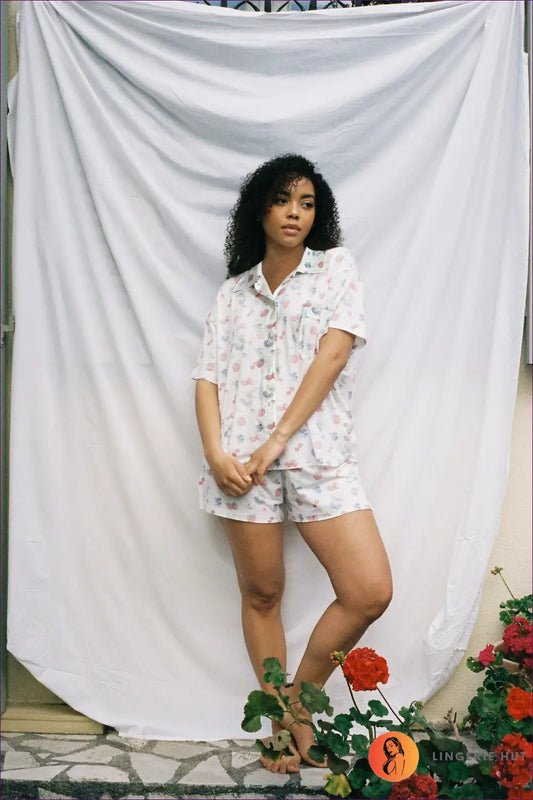 Floral Pyjama Set - Effortless Cottagecore Comfort - s / White - Lingerie Hut - All Season • Casual • Everyday