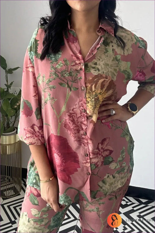 Pyjama Set with Floral Print - Weekend Ritual for All Season, Casual, Cotton, Everyday,