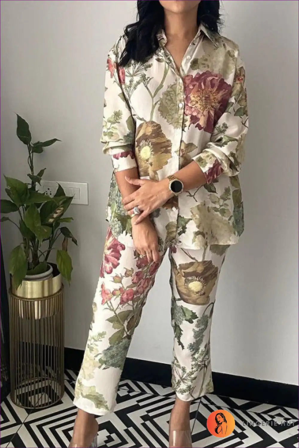 Pyjama Set with Floral Print - Weekend Ritual for All Season, Casual, Cotton, Everyday,
