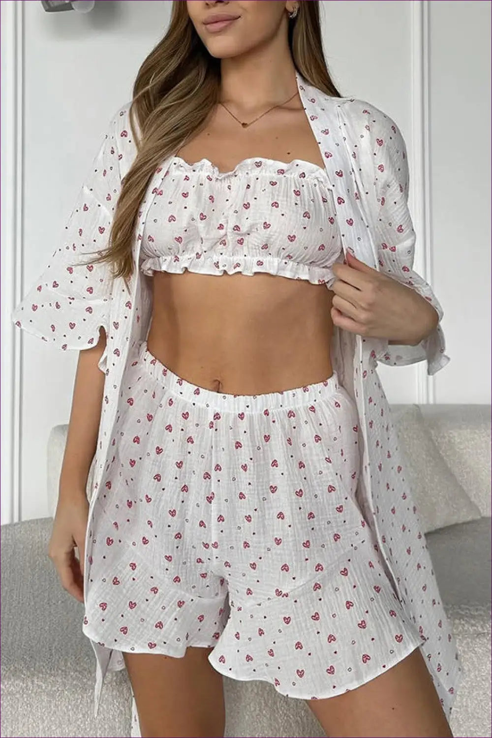 Three-piece Pyjama Set with Robe - Effortless Night in Mood - co Ord • Cotton • Everyday • Loungewear • Night