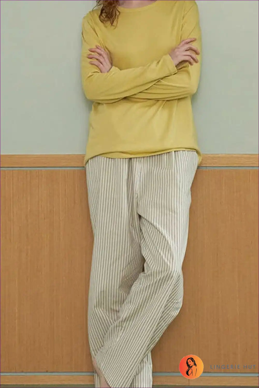 Pyjama Set with Striped Bottoms - Dreamy Mornings for All Season, Casual, Cotton, Everyday,