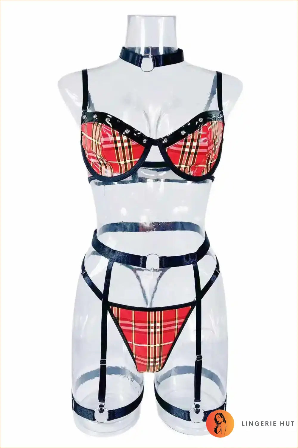 Strappy Plaid Lingerie Bra Set - Playful Confidence - Best Seller • Cutout • Date Night • Everyday - Hut