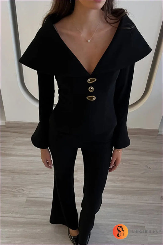 Retro co Ord V-neck Set - Effortless Elegance - Lingerie Hut - Autumn • Casual • Evening Wear • Modest