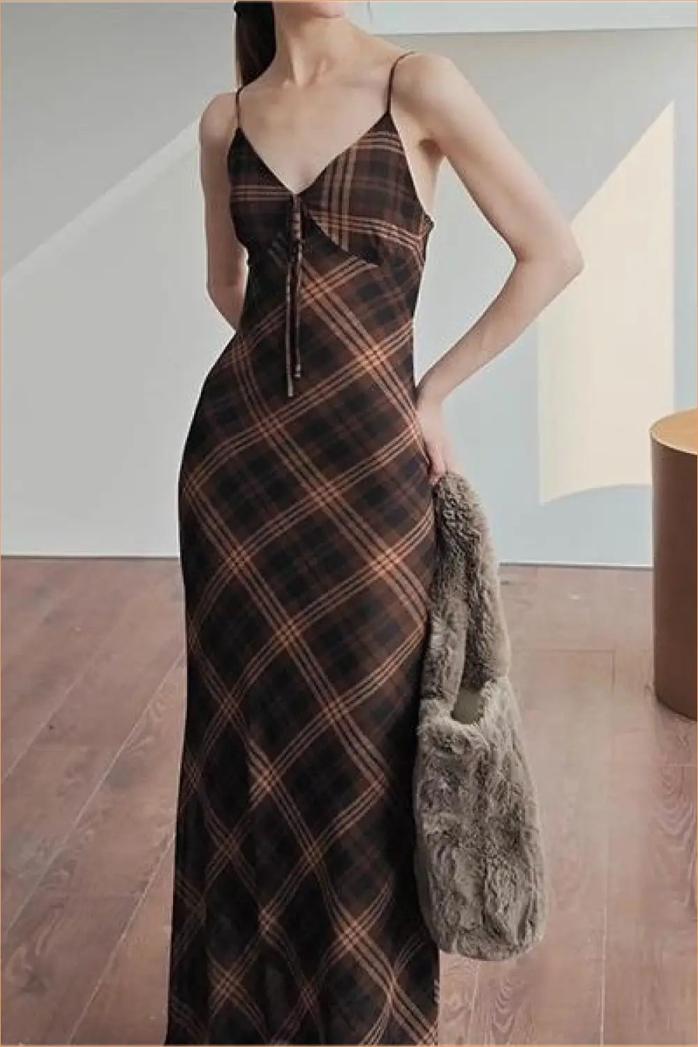 Retro Plaid Maxi Dress - Effortless Vintage Glamour - Dresses - Casual • Clothing • Everyday • Lingerie Hut