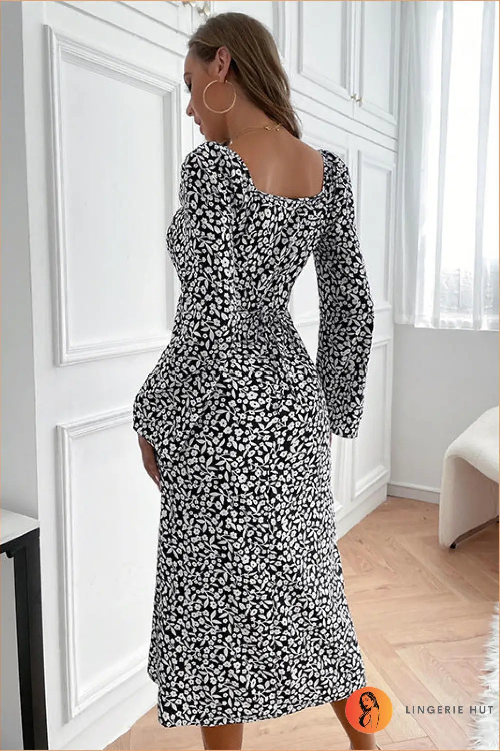 Retro V-neck Floral Maxi Dress with Tie Waist - Effortless Charm - Dresses - Autumn • Clothing • Everyday • Lingerie Hut