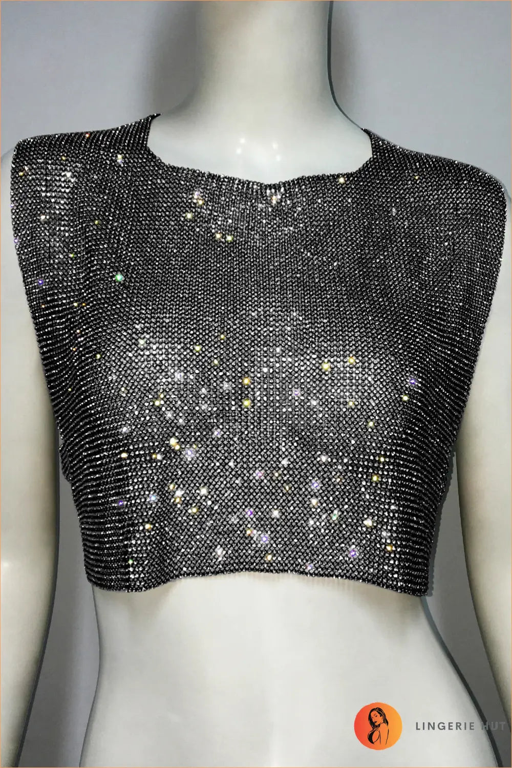 Rhinestone Backless Crop Top - Effortless Summer Glamour - one Size / Black - Backless • Clothing • Mesh - Lingerie Hut