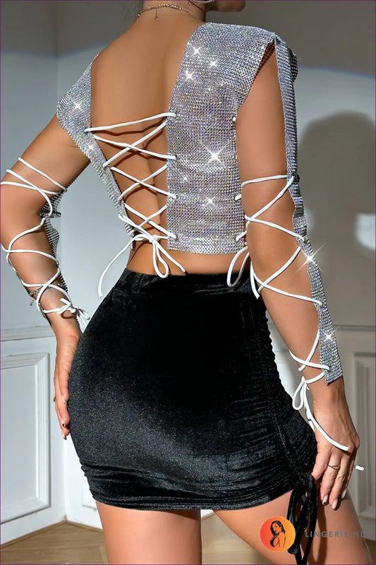 Rhinestone Backless Crop Top - Worth a Second Look - Shirts & Tops - Lingerie Hut - Autumn • Backless • Clubwear