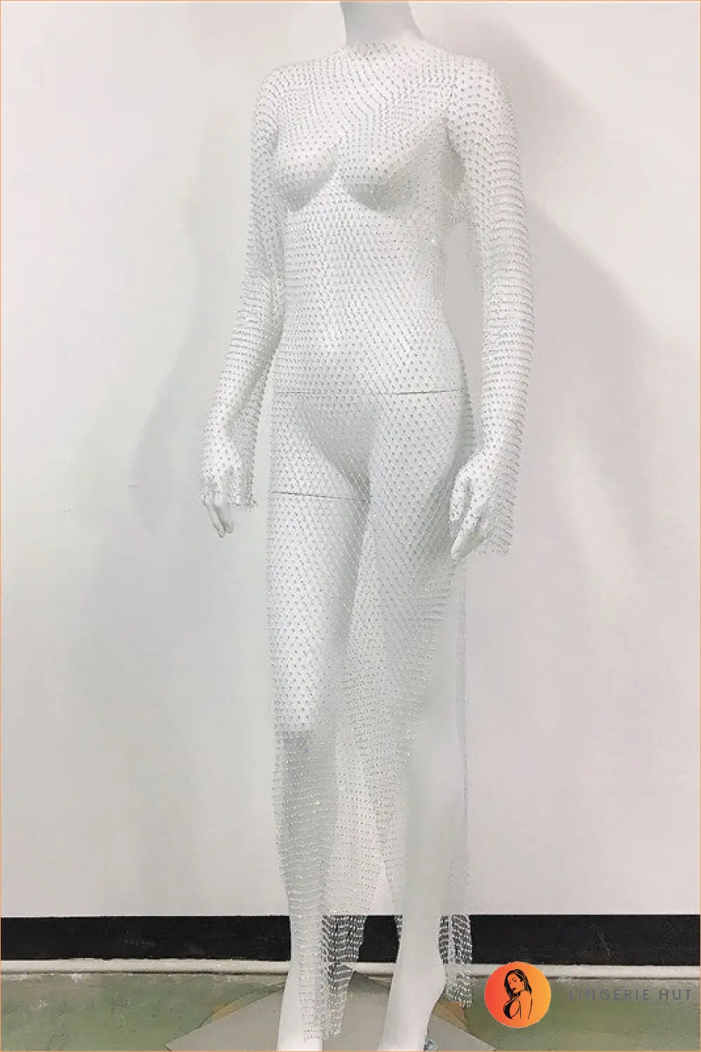 Rhinestone Fishnet Maxi Dress - After-dark Glamour - one Size / White - Dresses - Clothing • Night out - Lingerie Hut