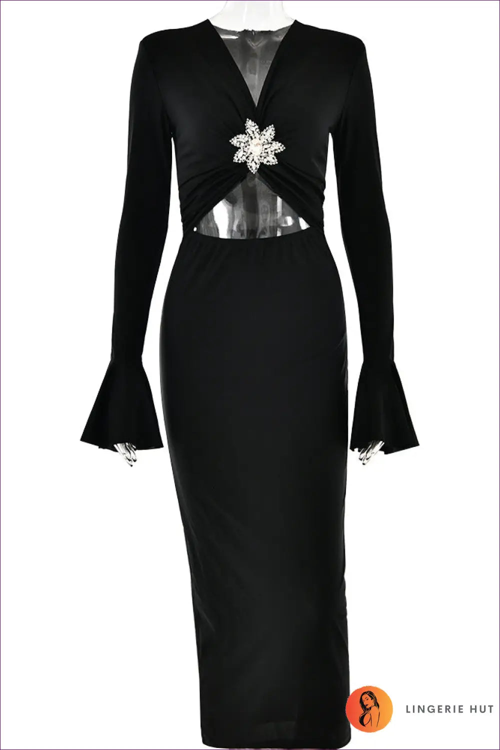 Rhinestone Fishtail Maxi Dress - Understated Glamour - s / Black - Dresses - Clothing • Cutout • Lingerie Hut