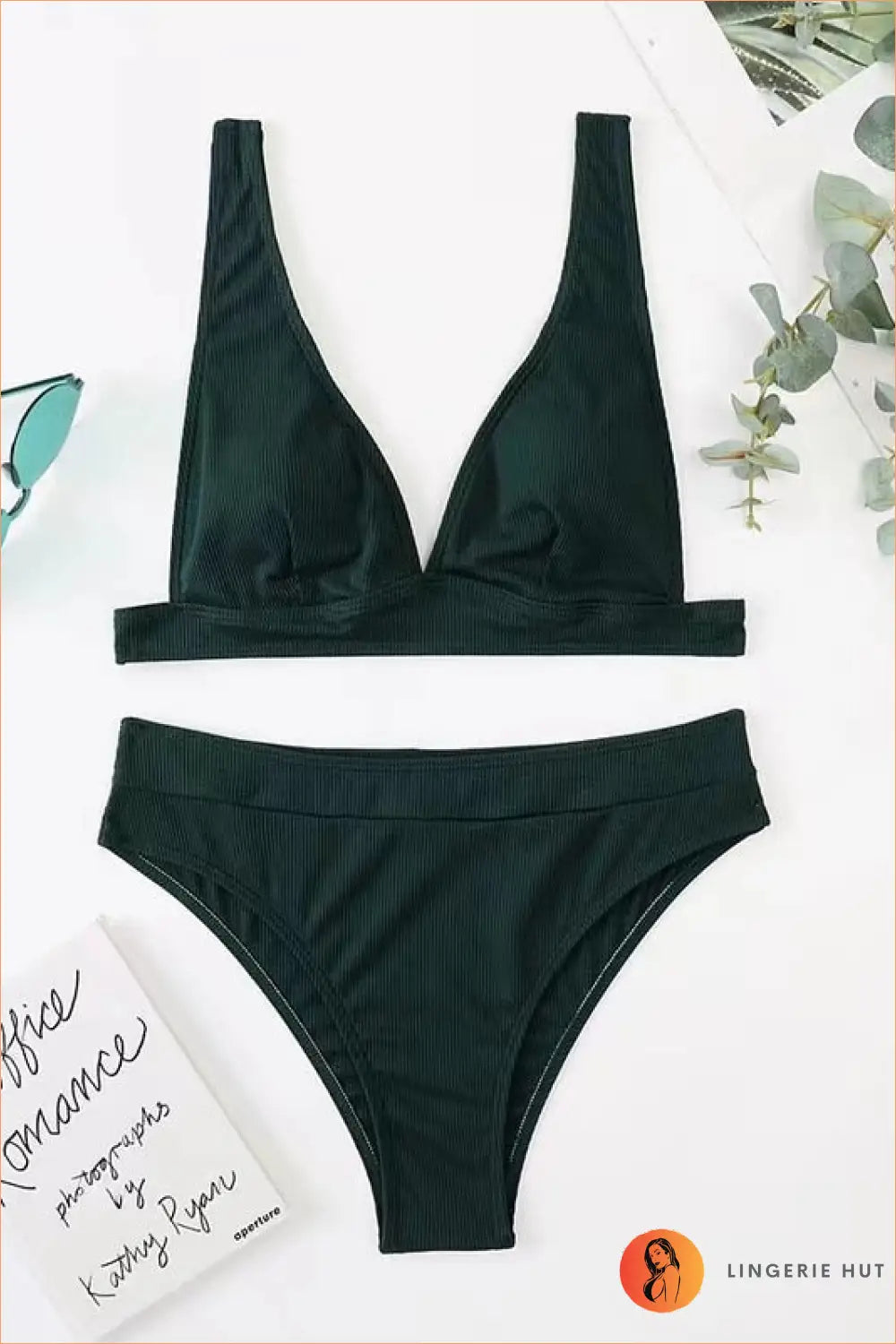 Ribbed Bikini Set with High Waist - Summer Evenings Sorted - Beachwear • Black • Everyday • Leg - Lingerie Hut