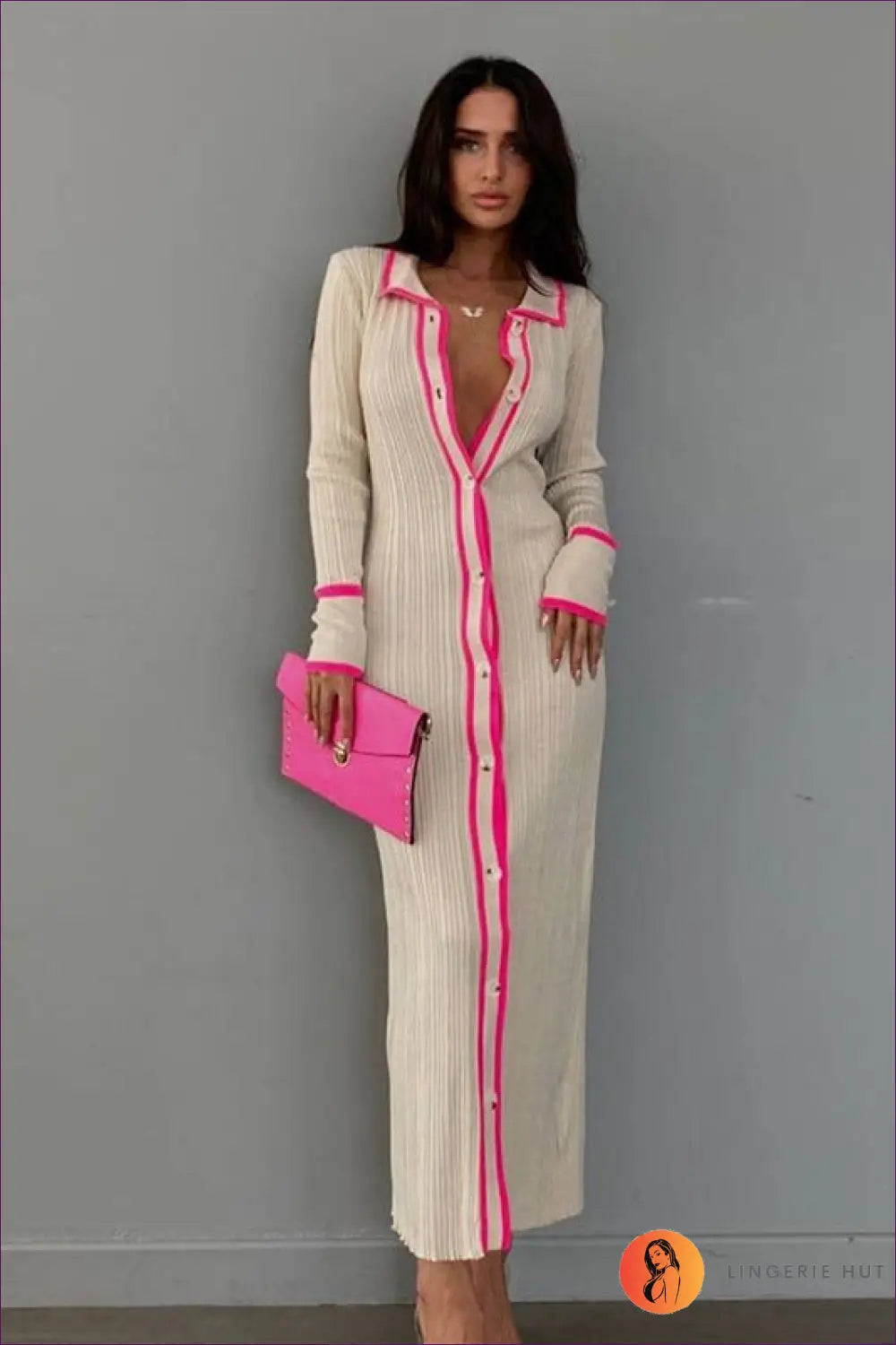 Ribbed Cardigan Midi Dress with Button Detail - Effortless Professionalism - Dresses - Lingerie Hut - A-line • All