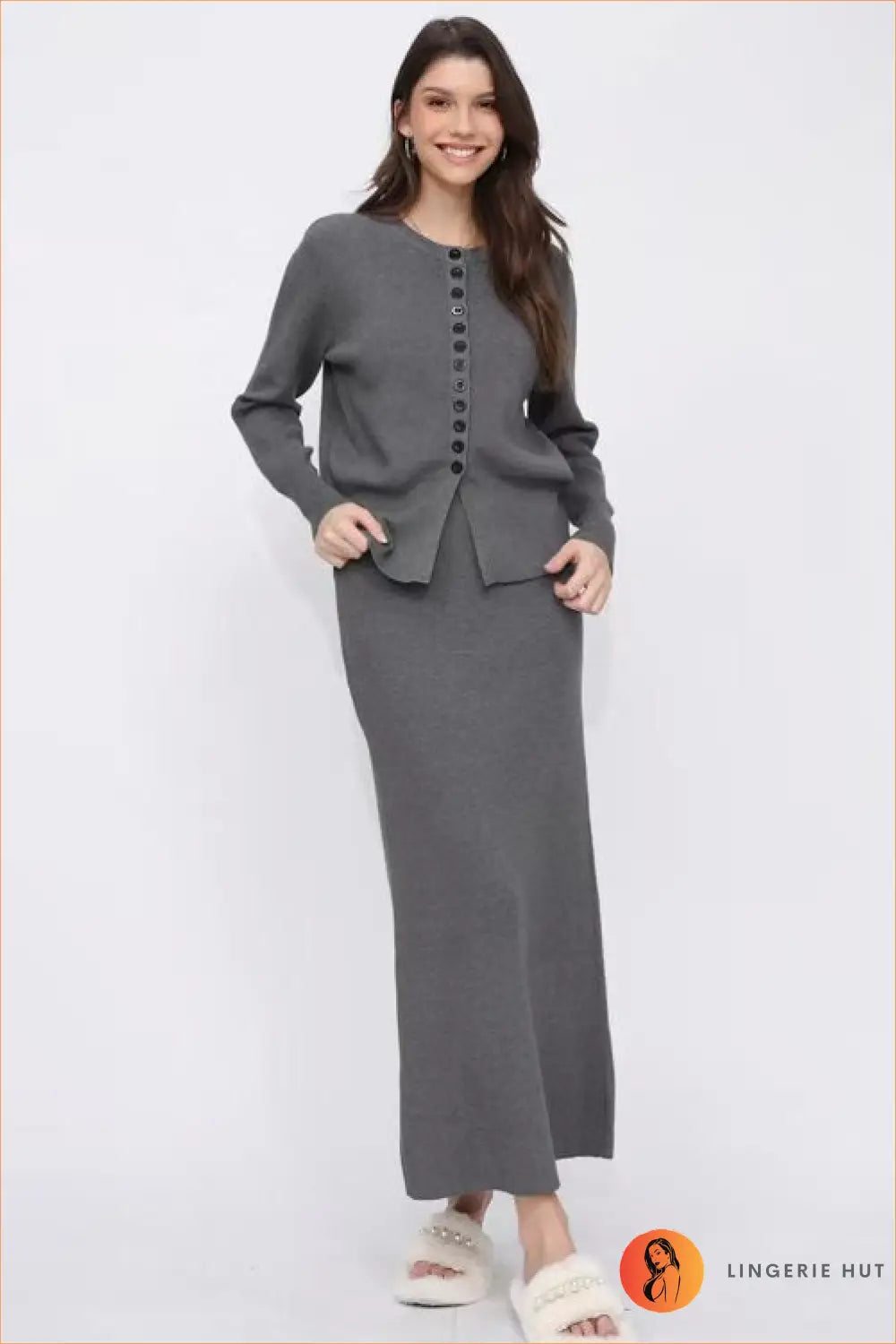 Ribbed Knit co Ord Set - Effortless Everyday Polish - one Size / Gray - Autumn • Casual • Clothing • Elegant - Lingerie
