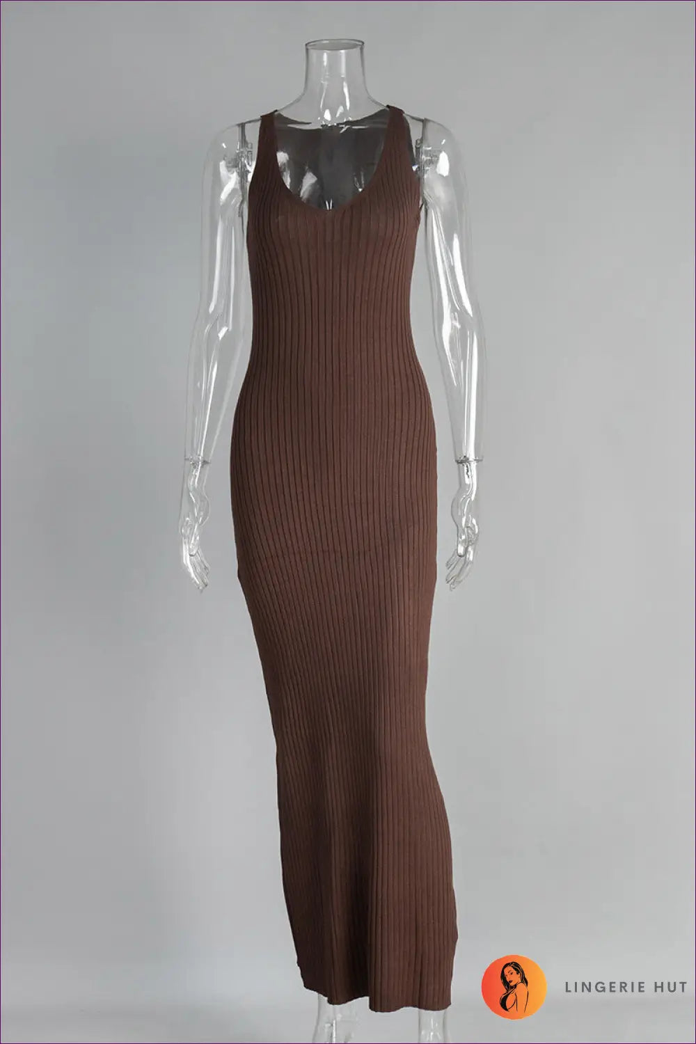 Ribbed Knit Maxi Dress with Wide Straps - Beachside Simplicity - s / Brown - Dresses - Lingerie Hut - Beachwear