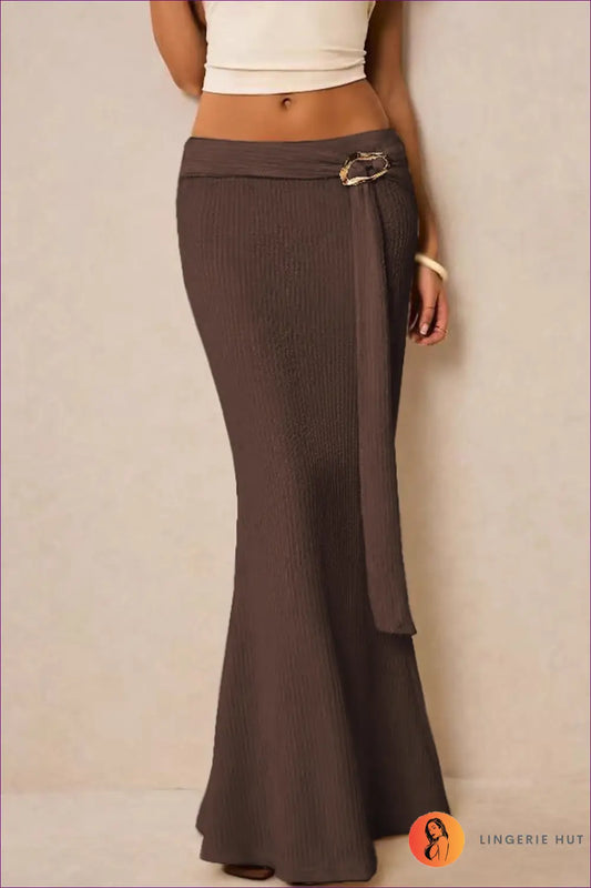 Ribbed Knit Maxi Skirt with Belt - Quiet Confidence - s / Coffee - Lingerie Hut - A-line • All Season • Autumn • Boho