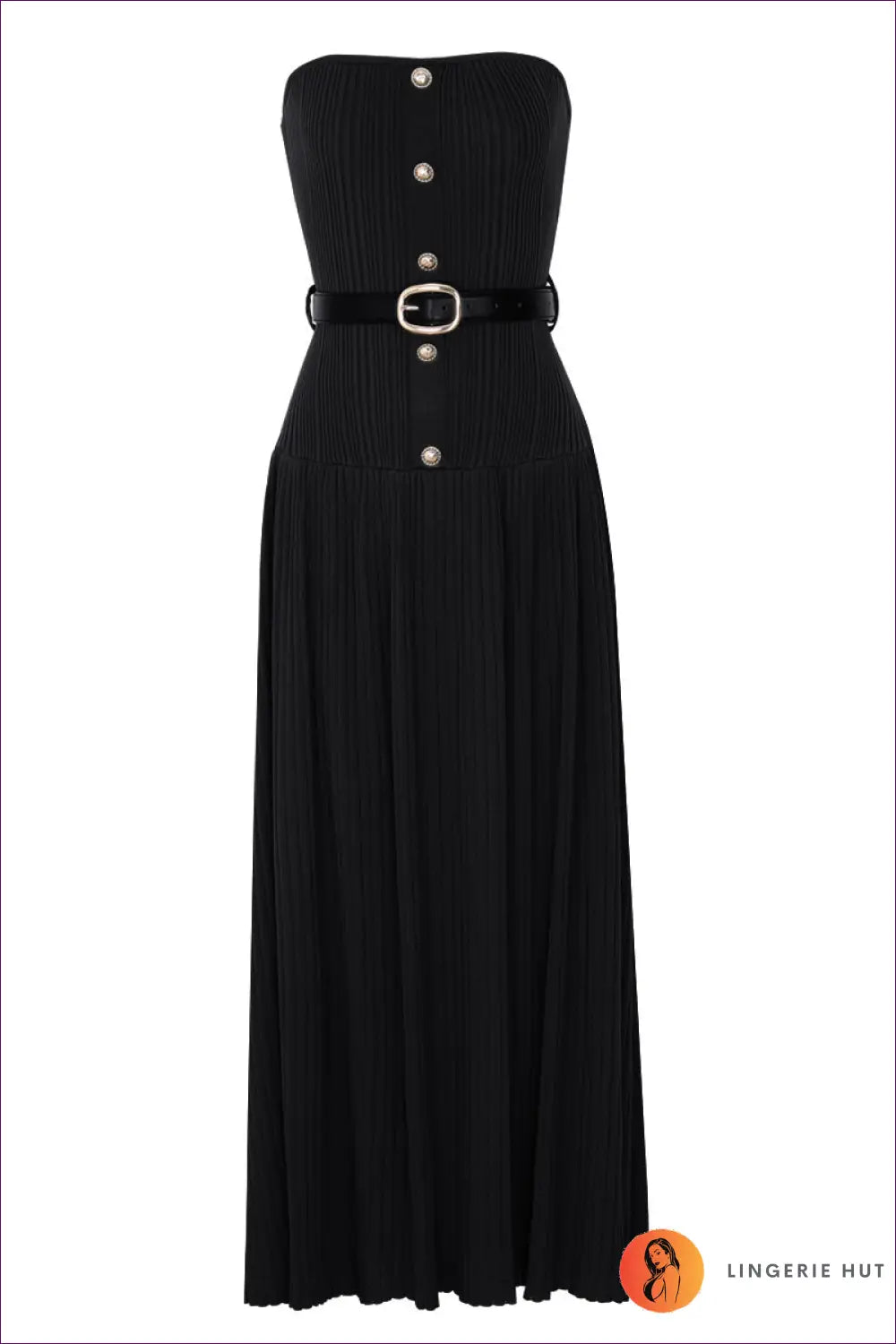 Ribbed Strapless Maxi Dress - Quiet Confidence - s / Black - Dresses - Belted • Button Front • Casual • Clothing