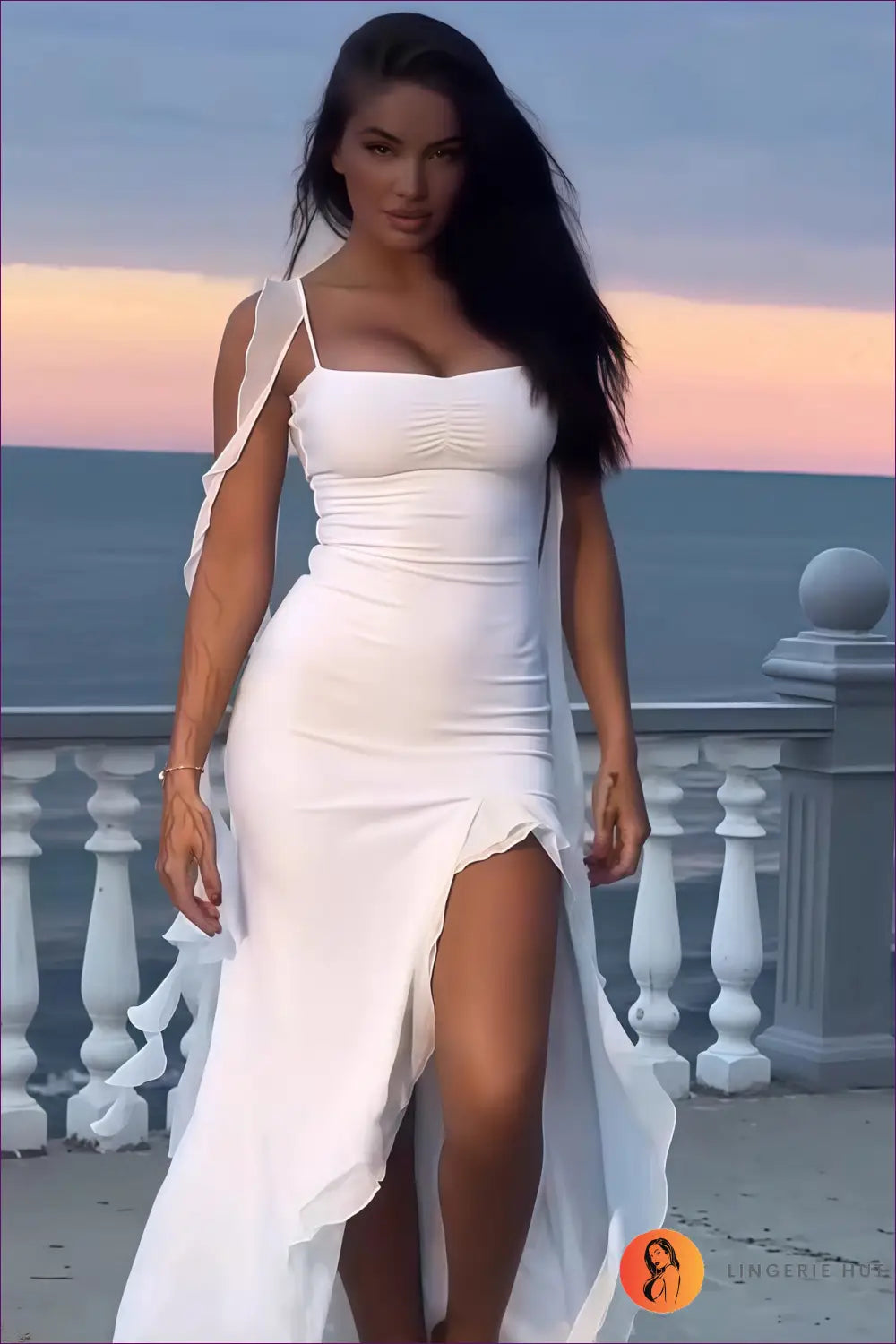 Ribbon Ruffled Maxi Dress - s / White - Clothing • Elegant • Glamour • Lingerie Hut