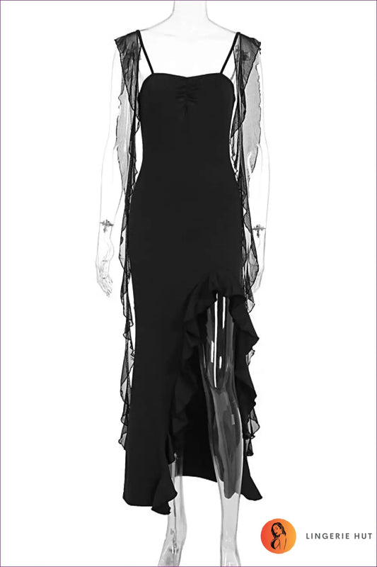 Ribbon Ruffled Maxi Dress - s / Black - Clothing • Elegant • Glamour • Lingerie Hut