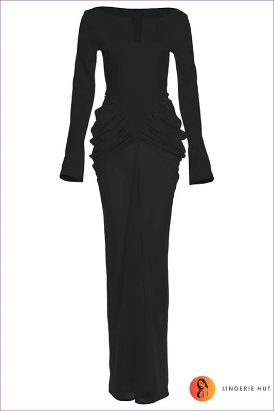 Ruched Long Sleeve Maxi Dress - Understated Glamour - s / Black - Dresses - Clothing • Date Night • Lingerie Hut