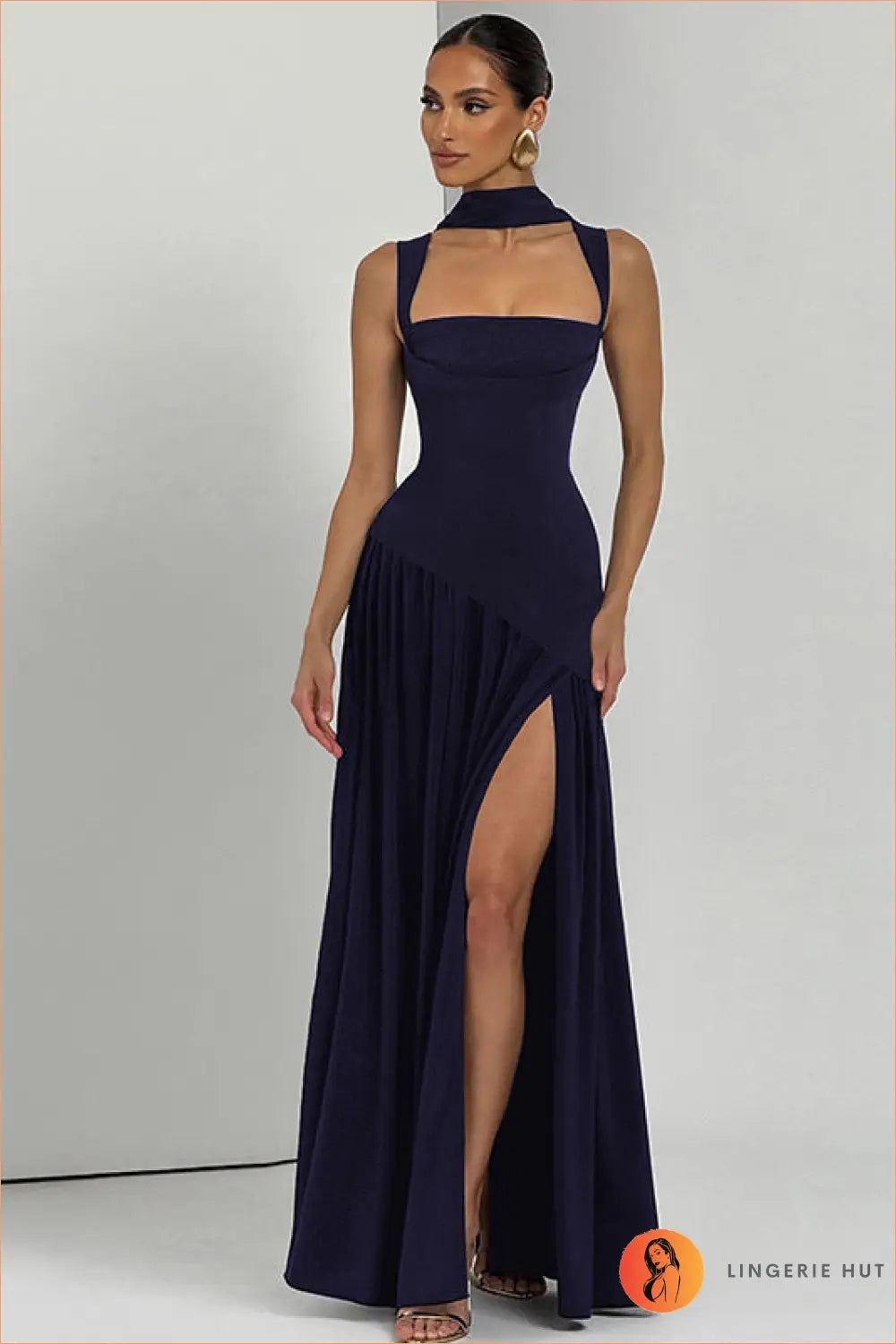 Ruched Maxi Dress with Ribbon Detail - s / Black - Clothing • Evening Wear • Glamour • Lingerie Hut