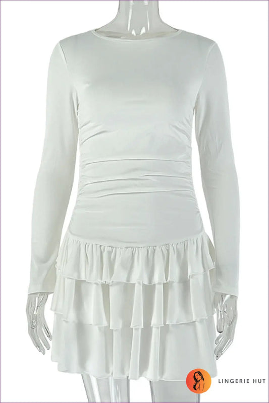 Ruched Mini A-line Dress - Effortless Everyday Elegance - s / White - Dresses - Lingerie Hut - Autumn • Casual
