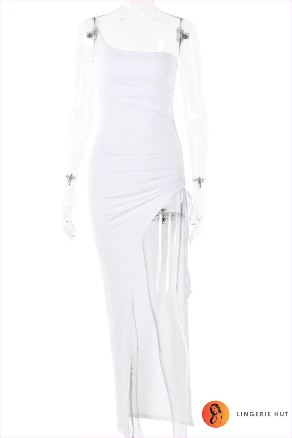 Ruched One-shoulder Maxi Dress with High Split - After-dark Glamour - m / White - Dresses - Lingerie Hut - Bodycon