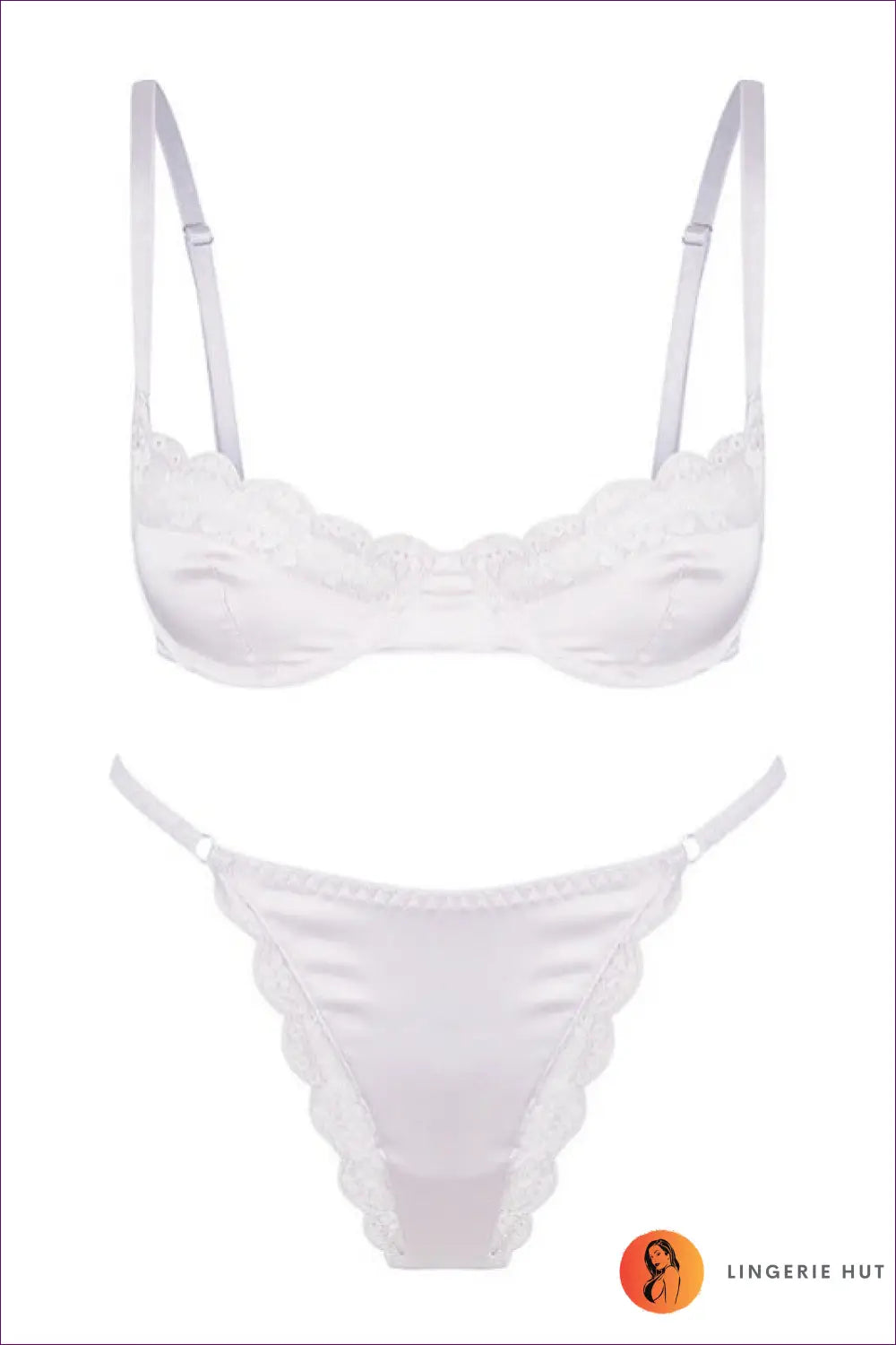 Satin Bra Set with Lace Trim - Romantic Bridal Mood - s / White - Lingerie Hut - All Season • Boudoir • Glamour
