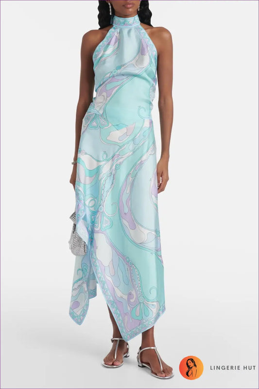 Satin Halter co Ord Set with Asymmetric Skirt - Worth a Second Look - s / Turquoise - Lingerie Hut - Backless • Evening