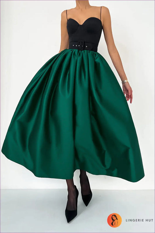 Satin Maxi A-line Skirt with Belted Waist - Modern Glamour - Top - Casual • Clothing • Elegant - Lingerie Hut