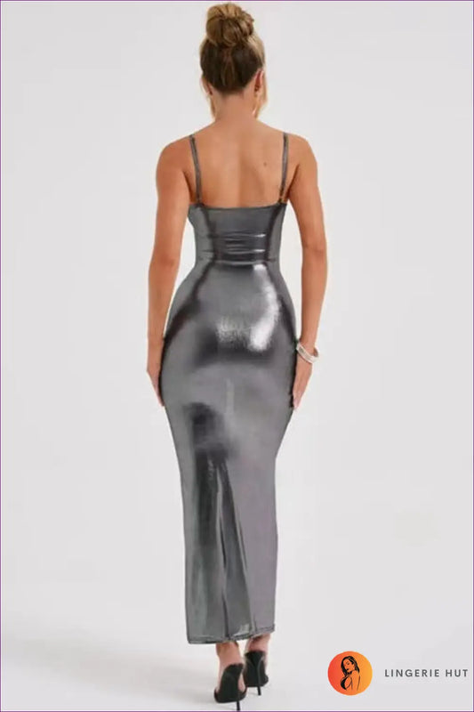 Satin Maxi Dress with Metallic Finish - Evening Wear Statement - Dresses - Lingerie Hut - All Season • Bodycon • Date