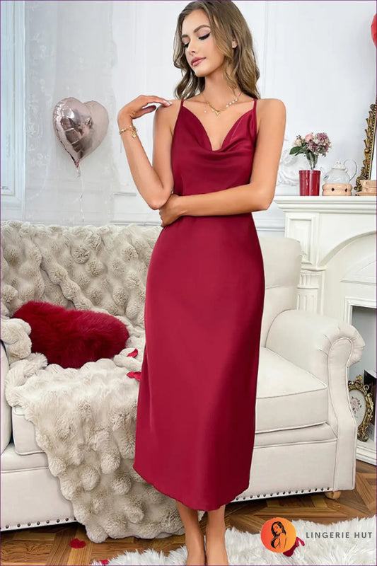 Satin Midi Nightdress with Cross Back - Romantic Evenings - s / Burgundy - Lingerie Hut - Backless • Bridal • Evening