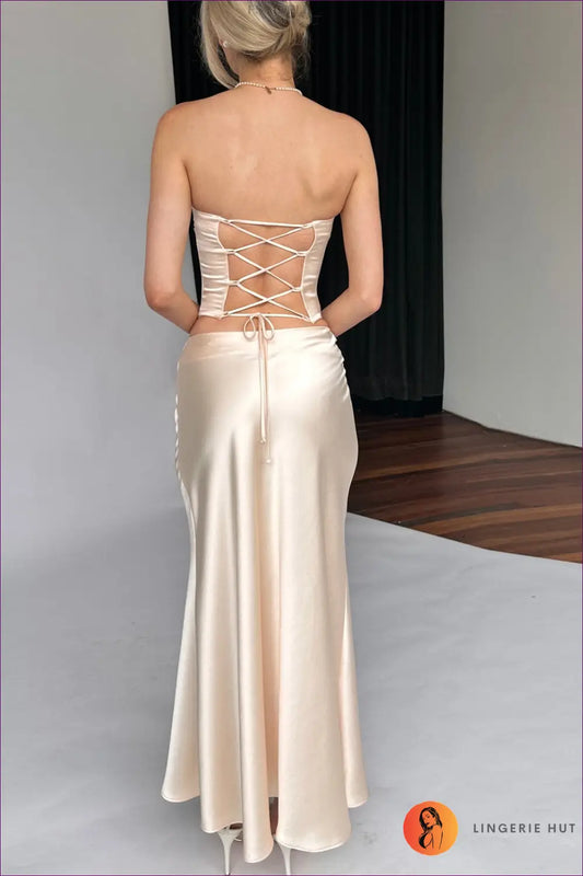 Satin co Ord Maxi & Midi Skirt Set - Event-ready Elegance - Clothing - Lingerie Hut - Backless • Cutout • Evening Wear