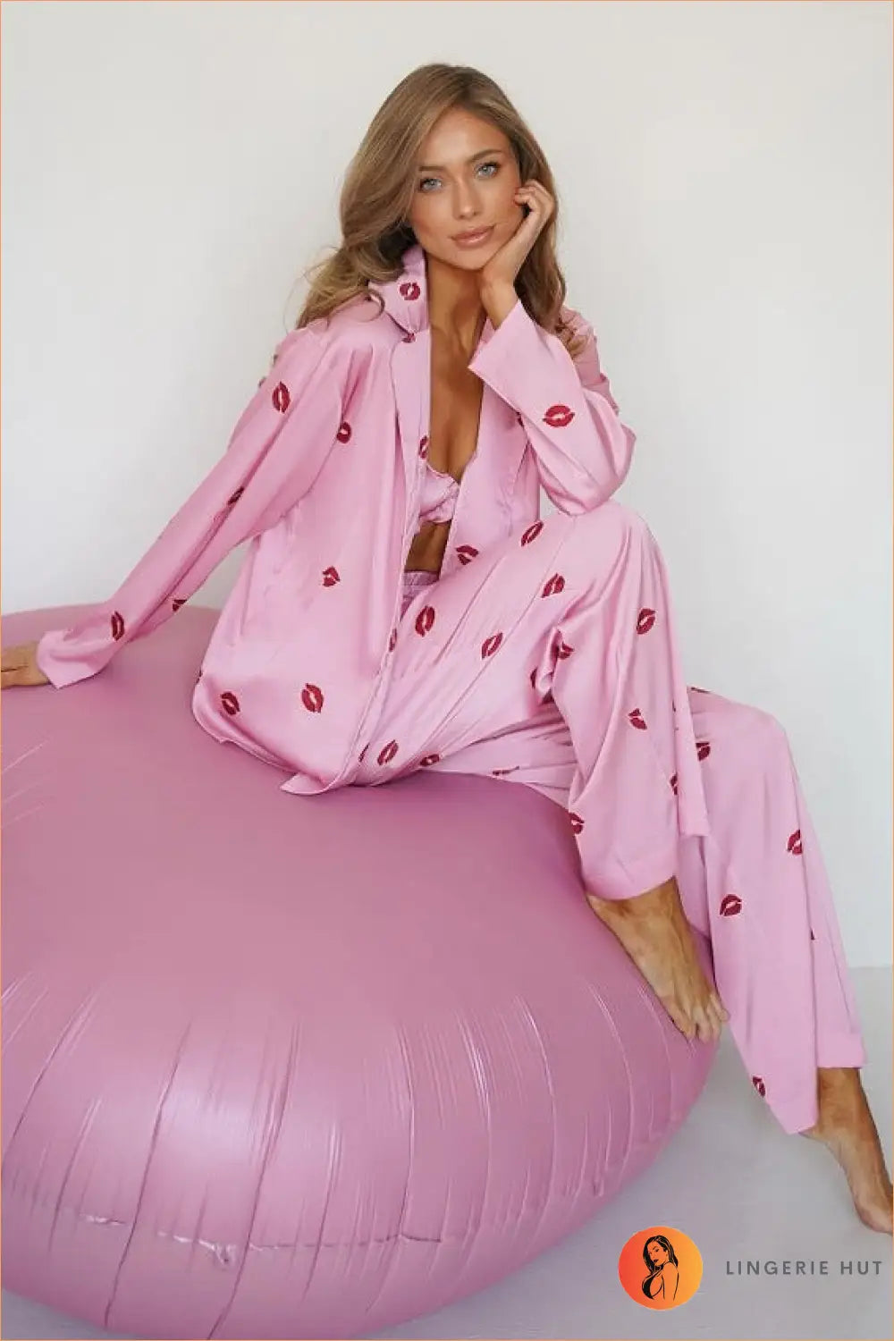 Satin Three Piece Pyjama with Robe Set - Playful Everyday Ease - Loungewear - All Season • Casual • co Ord • Lingerie