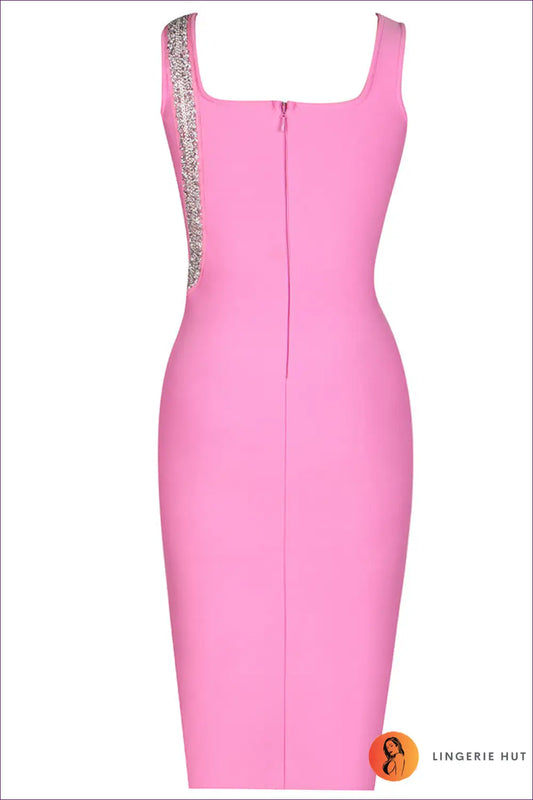 Knit Midi Bodycon Dress with Rhinestone Snake - Night-out Drama - s / Glittering Powder - Dresses - Lingerie Hut - All