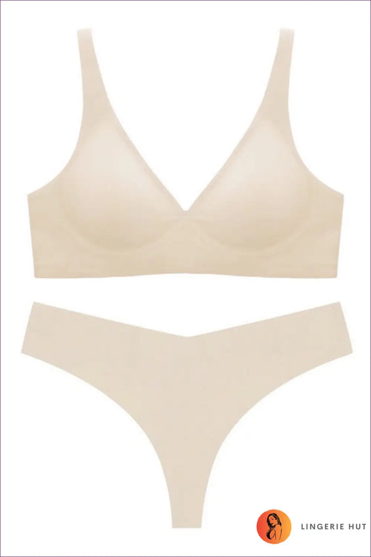 Seamless Triangle Bra Set with v Neck - Everyday Comfort - Lingerie Hut - All Season • Casual • Cutout