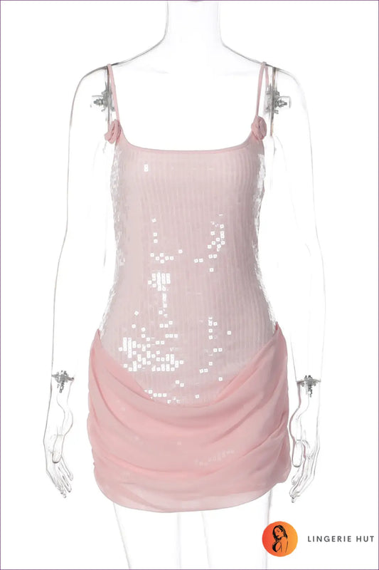 Sequin Bodycon Mini Dress with Ruched Skirt - Party-ready Glamour - s / Pink - Dresses - Lingerie Hut - Clubwear